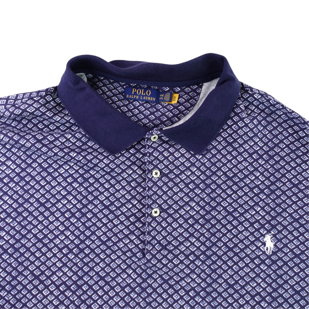 Polo Ralph Lauren Polo Shirt Men 4XB Blue Geometric Diamond Short Sleeve Pony